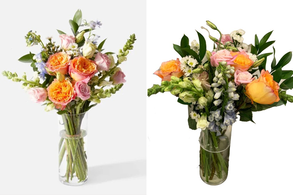 A side by side of two bouquets 