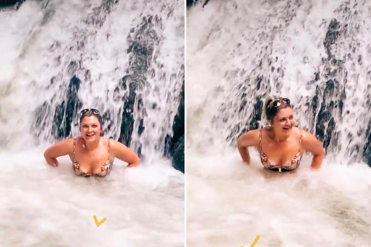 Katie Waltham was vacationing in Jamaica when she decided to film a video of herself frolicking in Dunn's River Falls.