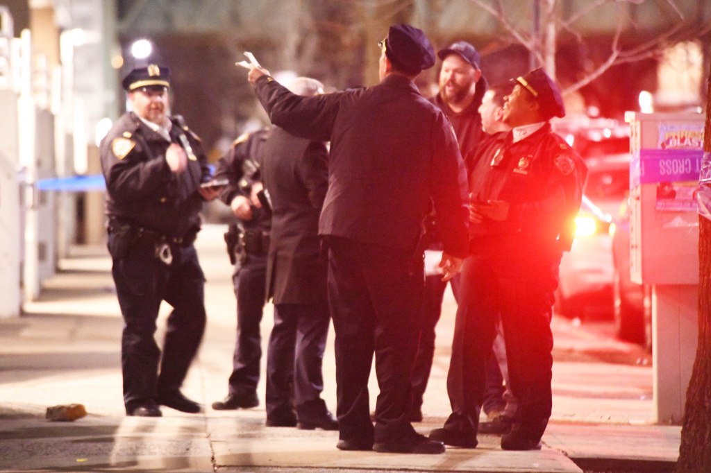 Police are spotted at the scene following a report of a teen being shot inside an apartment on Jan 31, 2023 in Brooklyn, New York.