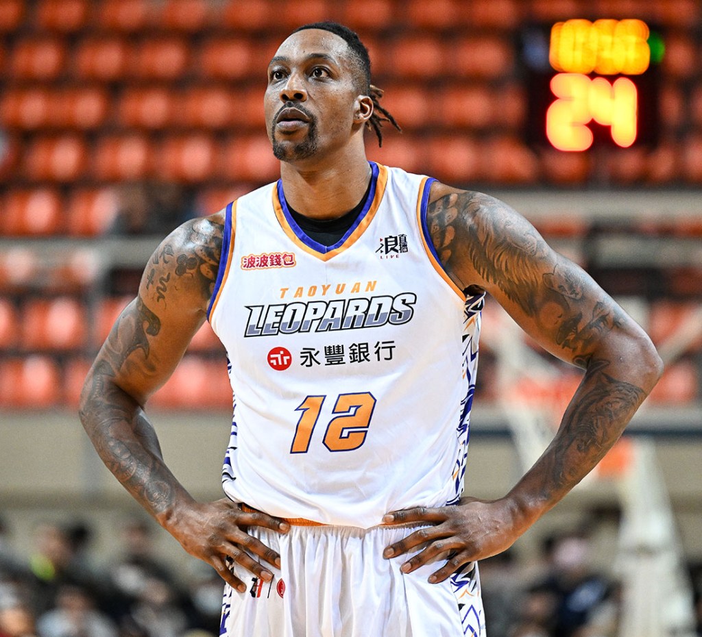 Taoyuan Leopards center Dwight Howard  during the T1 League game against the TaiwanBeer HeroBears  at University of Taipei Tianmu Gymnasium on Feb. 19, 2023 in Taipei, Taiwan. 