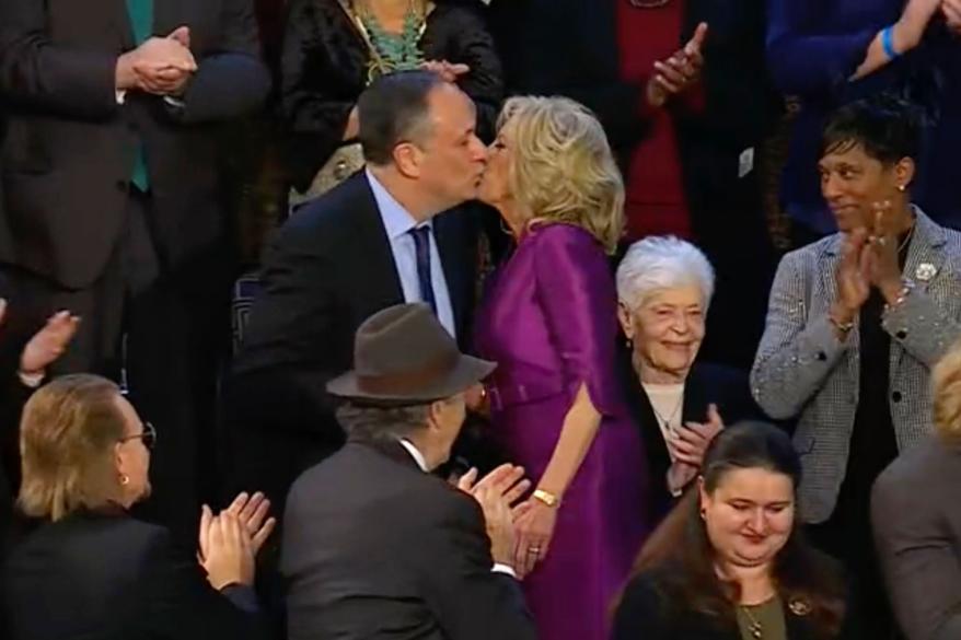 Jill Biden and Doug Emhoff shared a kiss at the State of the Union.