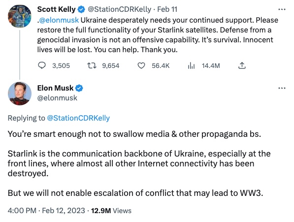 Elon Musk's tweet exchange with Scott Kelly.