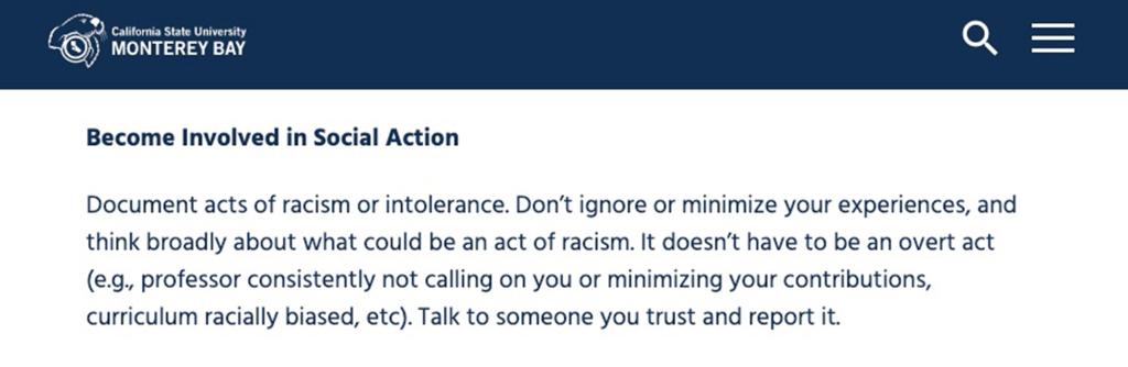 California State University Monterey Bay page on coping with racism and race-related stress at school