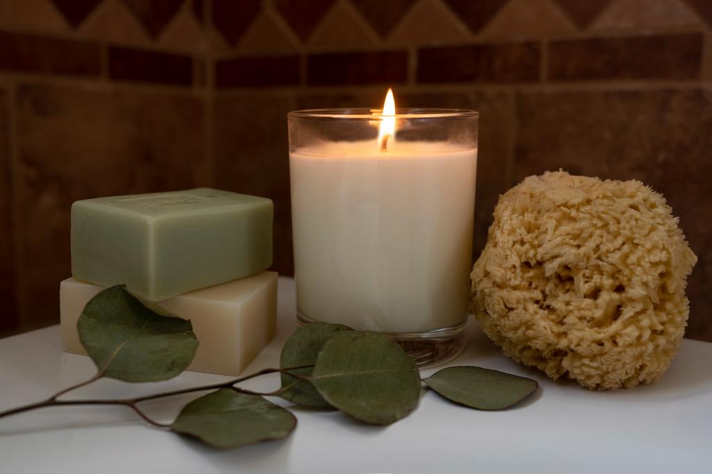 candle lit in bathroom