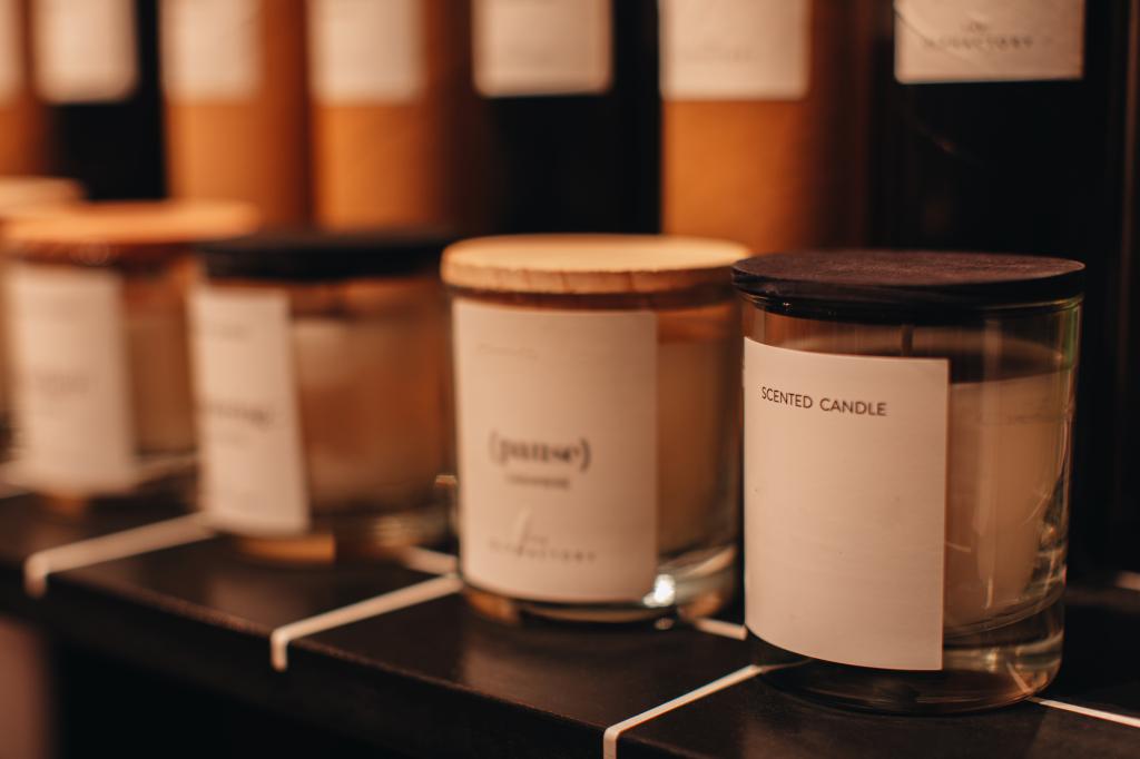 Candles line up on counter