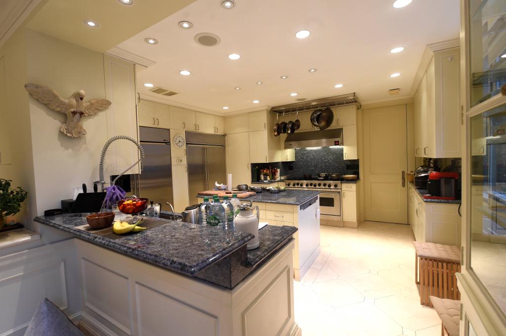 The kitchen inside the posh penthouse.