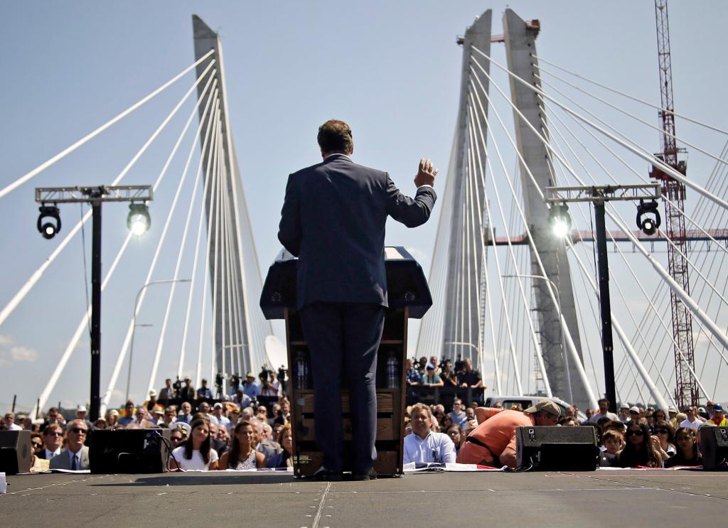 In this Aug. 24, 2017 photo, New York Governor Andrew Cuomo speaks at a ribbon cutting ceremony for the new Gov. Mario M. Cuomo Bridge.