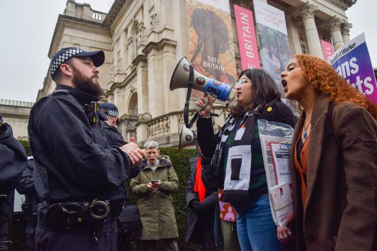 Protesters clash outside Tate Britain art gallery during drag queen storytelling event on Feb. 11, 2023 in London.