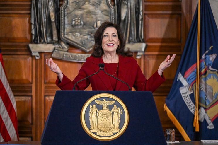 New York Gov. Kathy Hochul presents her executive state budget in the Red Room at the state Capitol Wednesday, Feb. 1, 2023, in Albany, N.Y.