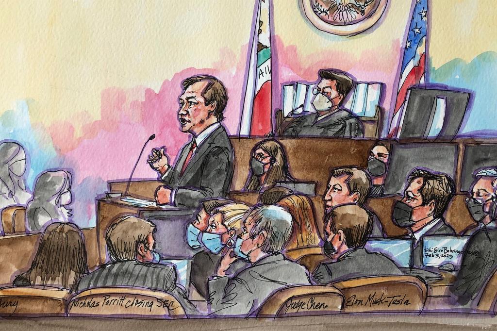 Court drawing from the Elon Musk trial