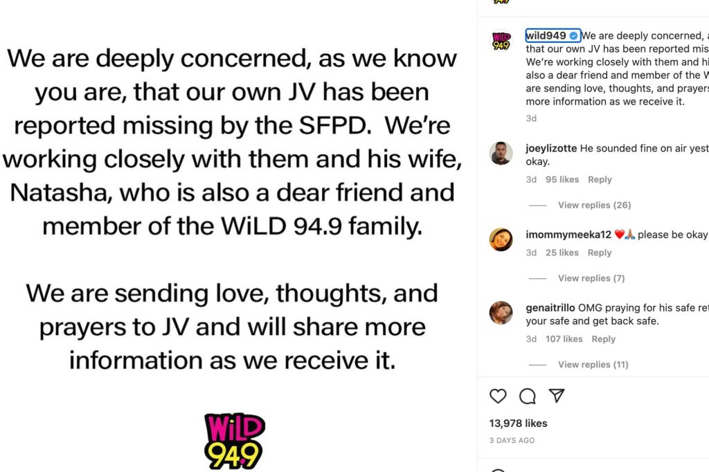 The radio station wrote in a statement posted to Instagram to keep the public updated on Jeffrey Vandergrift.