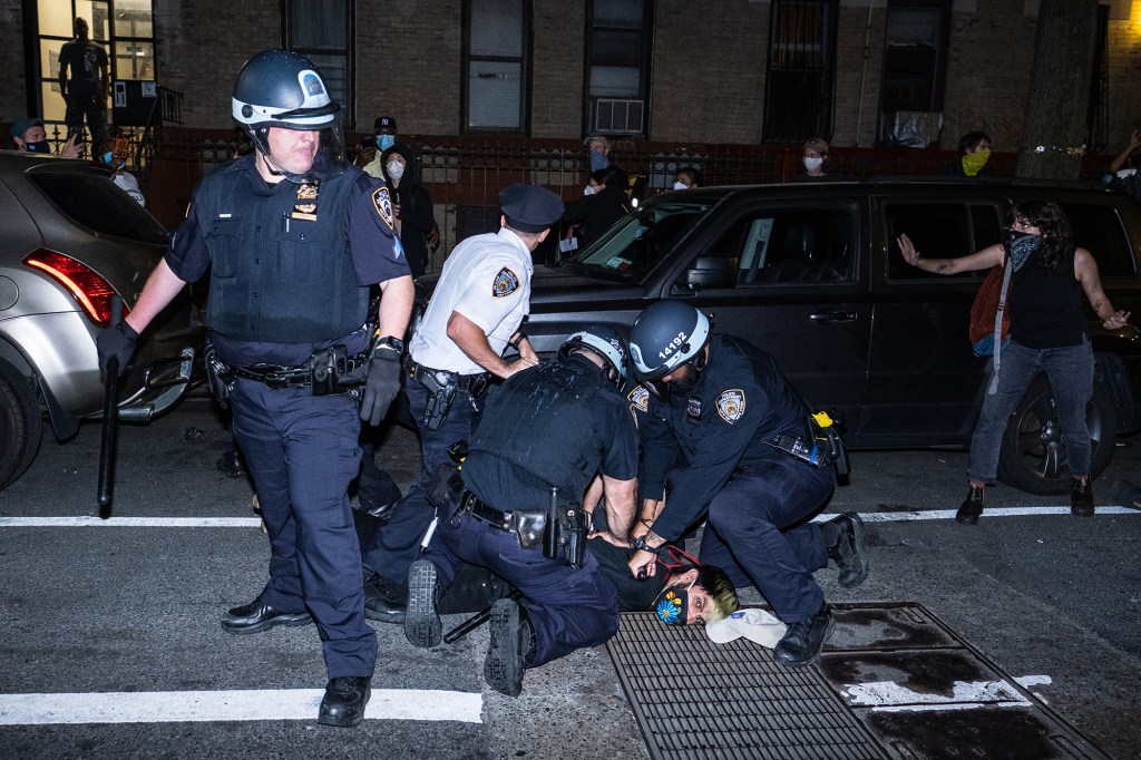 Police and protesters clashed during a protest in Flatbush, Brooklyn in the aftermath of George Floyd’s death.
