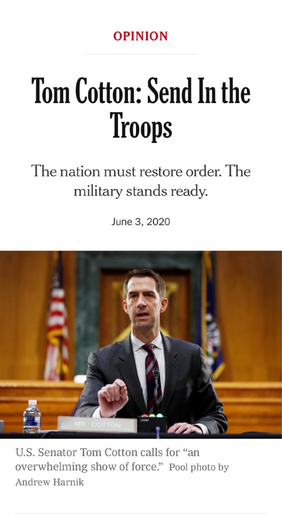 A picture of Tom Cotton's column.