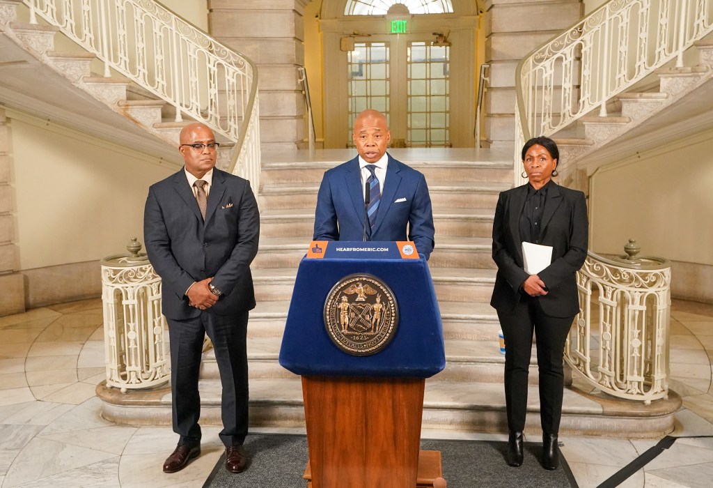 Mayor Eric Adams holds press conference at City Hall to introduce his new Probation Commission, Juanita Holmes.