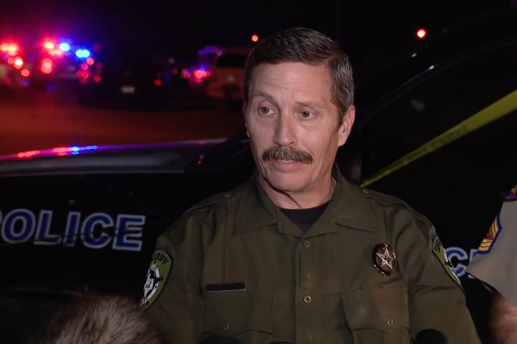 Ellis County Deputy Jerry Cozby speaks at a press conference at the scene of the stabbings on Friday in Italy, Texas.