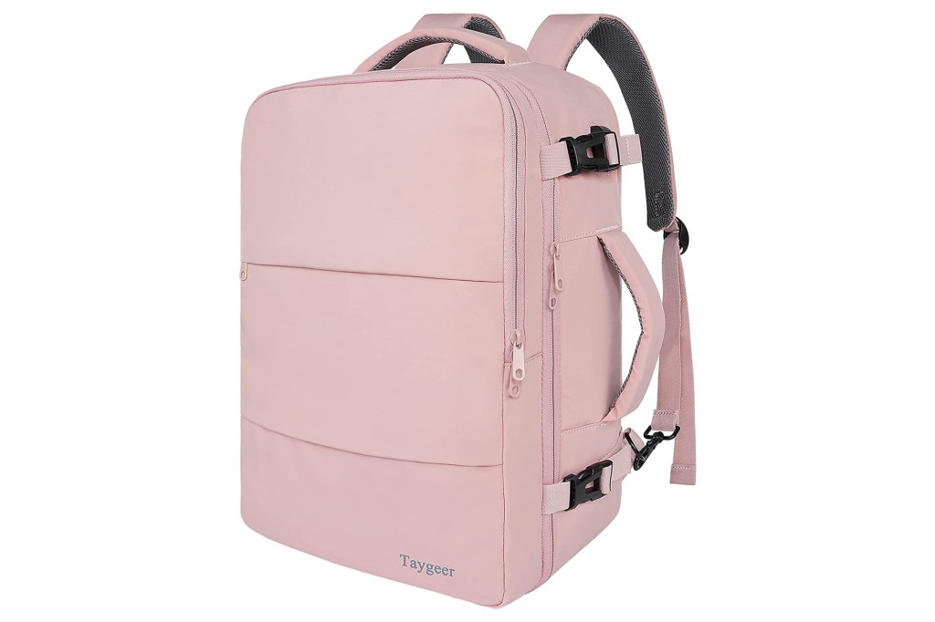 A pink travel backpack