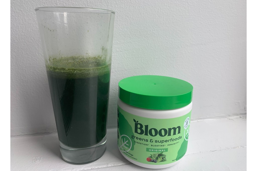 A jar of Bloom and greens drinks