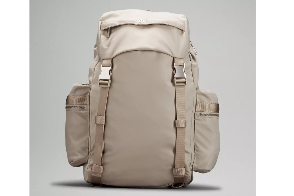 A beige backpack