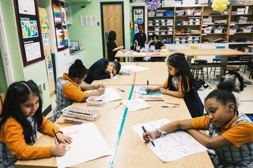 An art class at Success Academy Harlem 2 on 128th street and 2nd avenue in Manhattan.