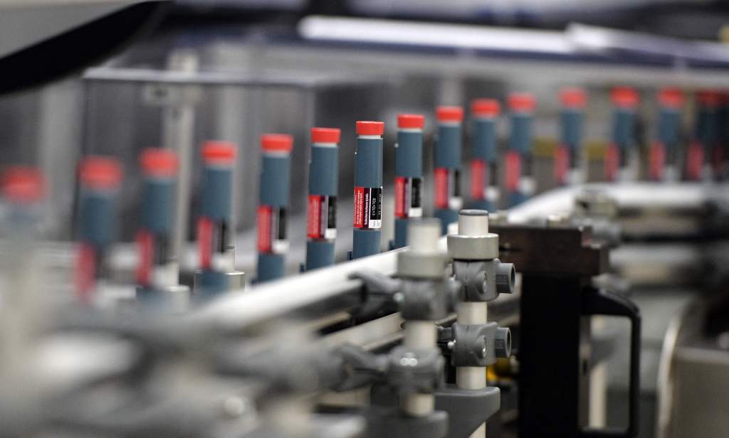 Insulin pens at an Elil Lilly factory.