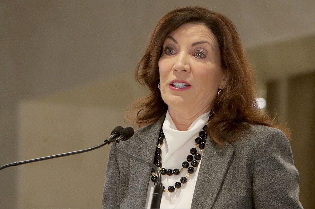 New York State Governor Kathy Hochul, Senate Majority Leader Charles Schumer, MTA Chair and CEO Janno Lieber and Interim President of the Long Island Rail Road and President of Metro-North Railroad Catherine Rinaldi deliver remarks during ceremonies to celebrate the official opening of Grand Central Madison on February 26, 2023 in New York City.