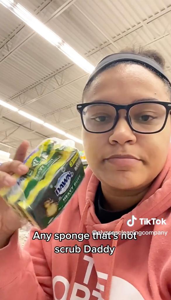 She recommends using the Scrub Daddy brand when it comes to sponges.