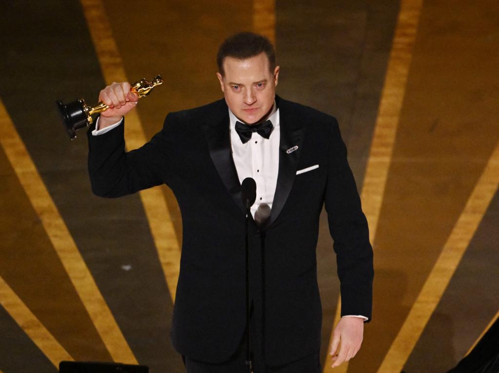 Brendan Fraser accepts the Oscar for Best Actor in a Leading Role for "The Whale" onstage during the 95th Annual Academy Awards at the Dolby Theatre in Hollywood, California on March 12, 2023.