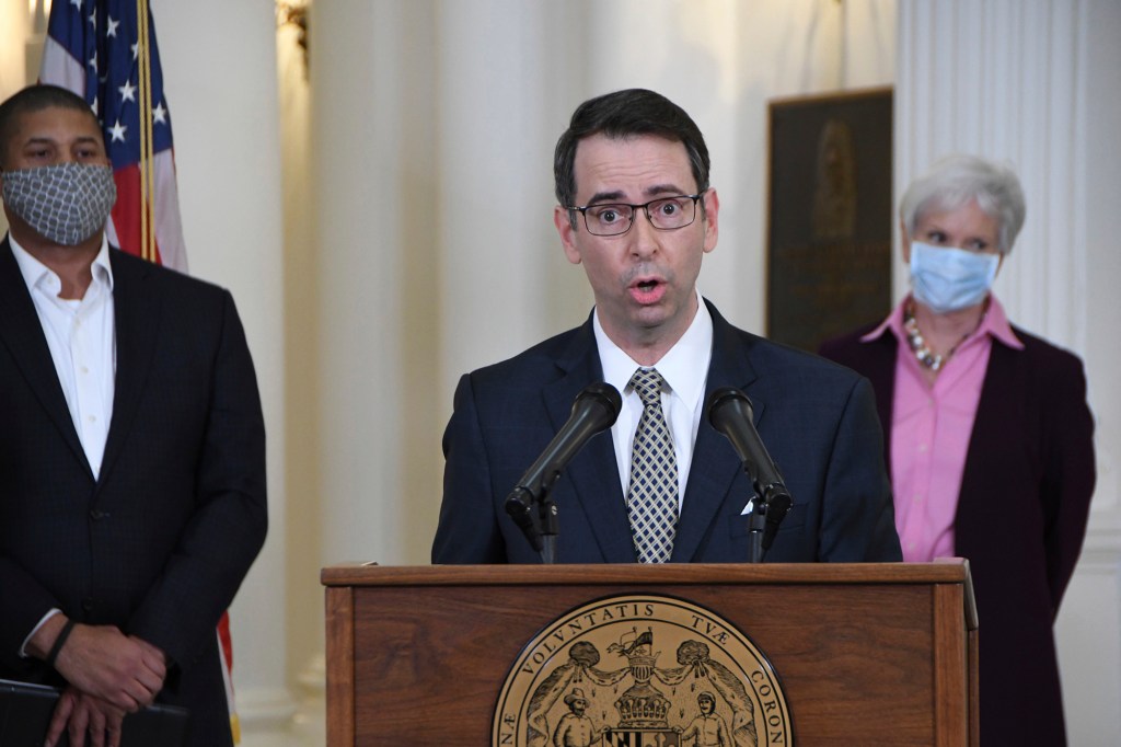 Roy McGrath, CEO of the Maryland Environmental Service, addresses the media in April 2020