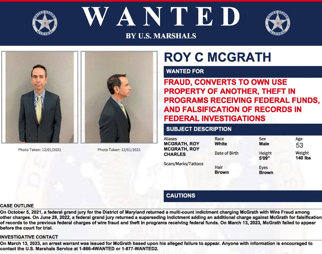 Wanted poster for Roy McGrath