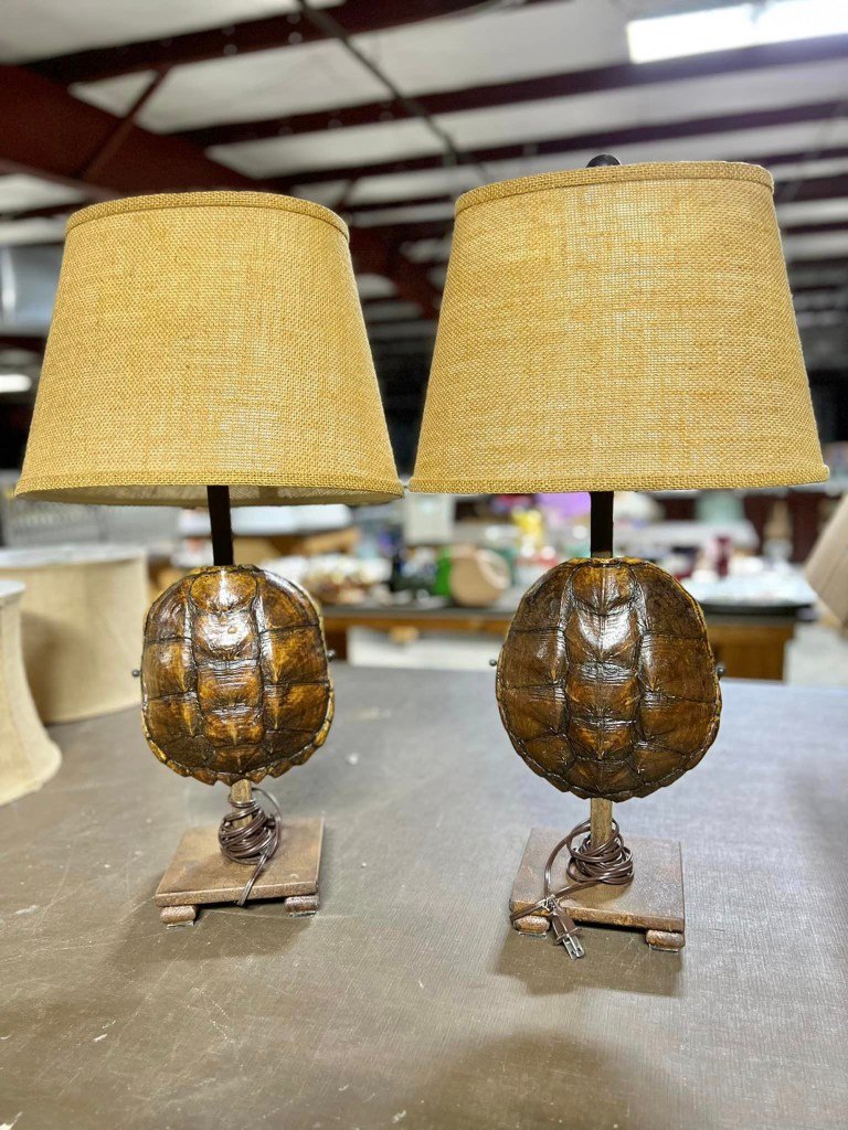 Two tortoise shell lamps.