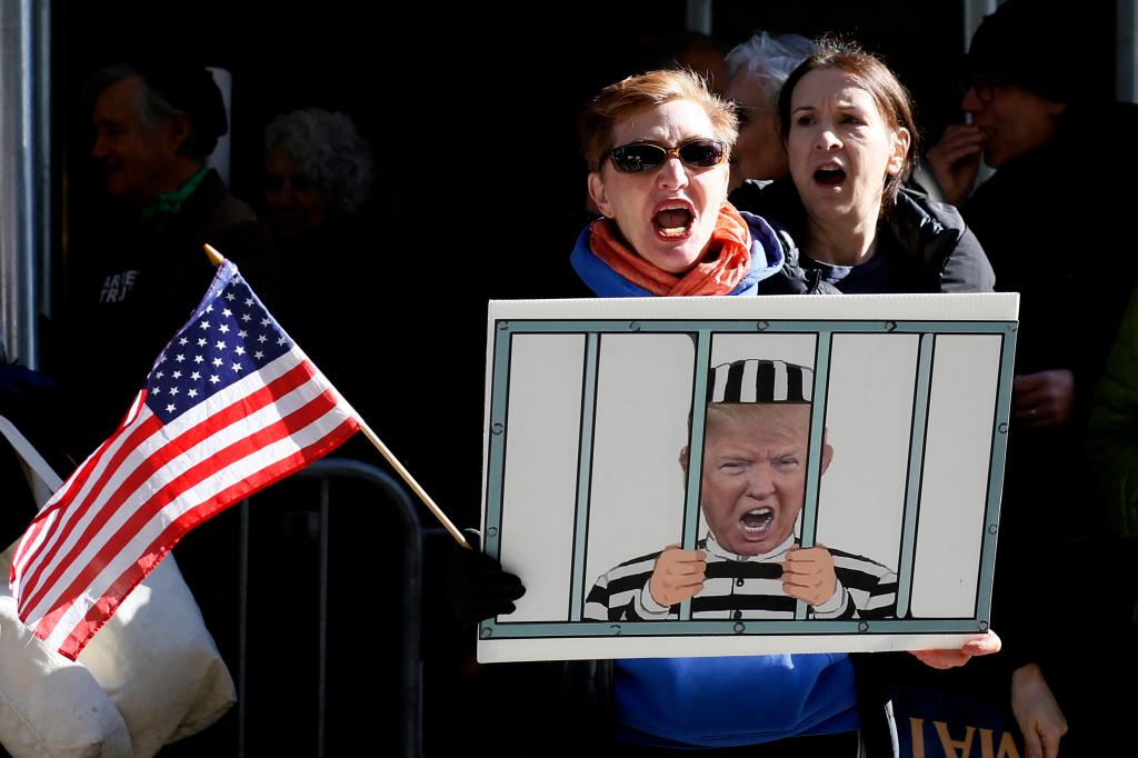 Protesters outside Manhattan courthouses.