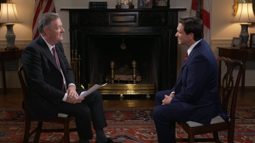 Piers Morgan and Florida Gov. Ron DeSantis.