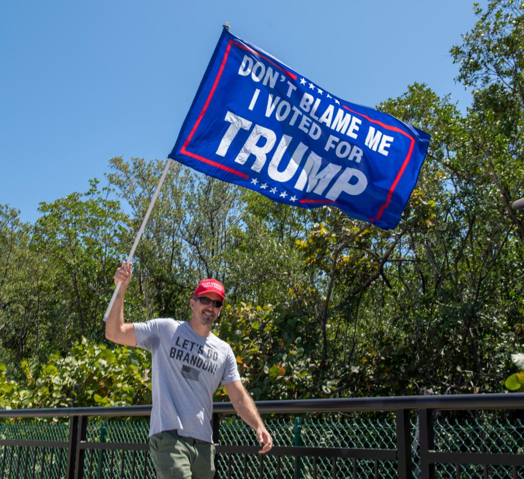 A supporter of former President Donald Trump outside Mar-a-Lago on Tuesday.