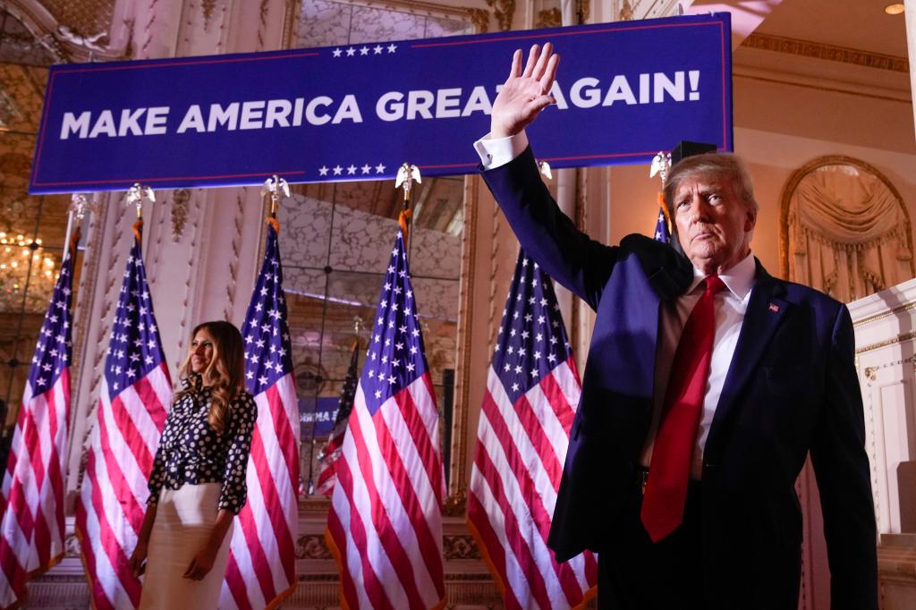 Former President Donald Trump announces he will seek the Republican nomination in 2024 at Mar-a-Lago on Nov. 15. Since he told his supporters on Saturday that the Manhattan district attorney was going to arrest him, his campaign has raised $1.5 million.