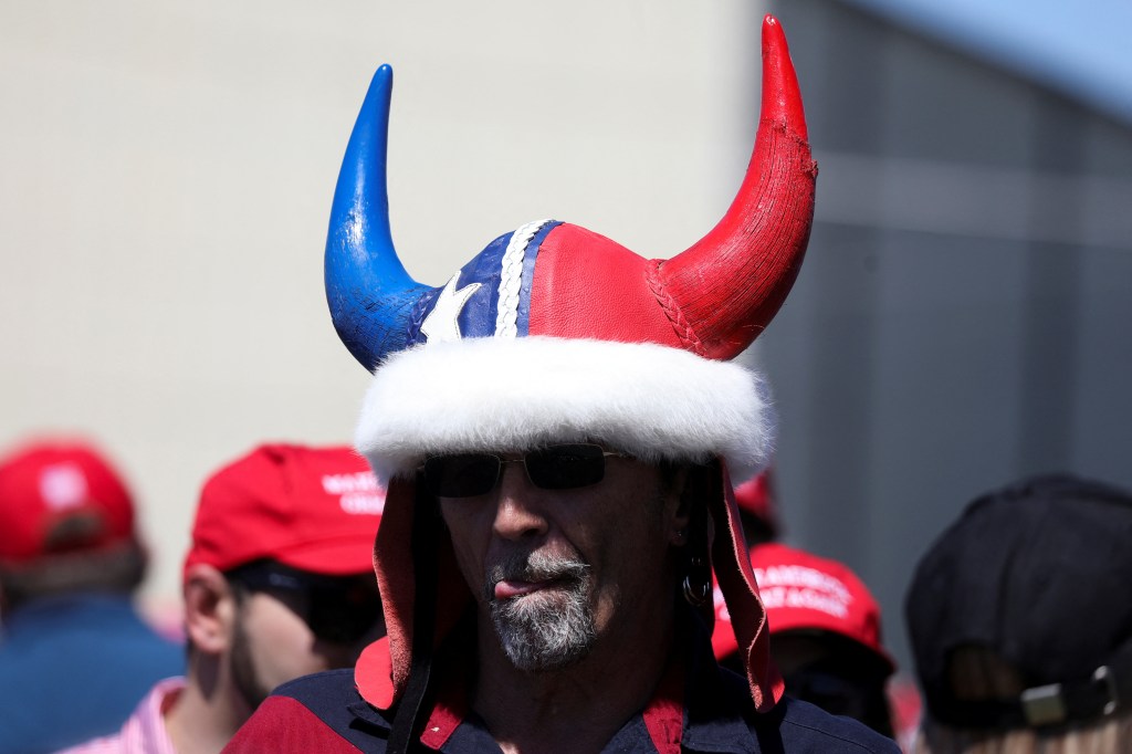 Trump supporter wearing a horned hat