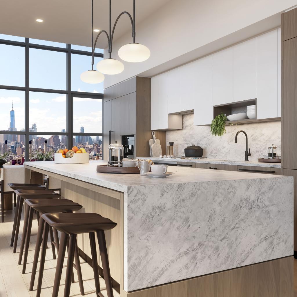 An eat-in kitchen inside the Brooklyn home.