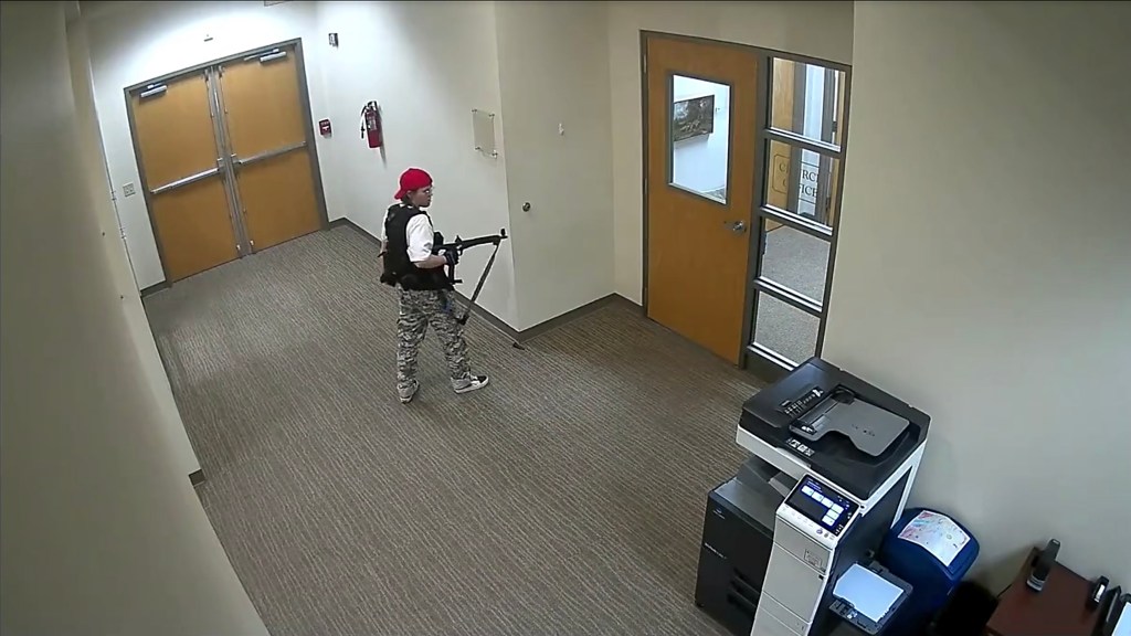 A still image from surveillance video provided by the Metro Nashville Police Department shows mass shooting suspect AUDREY ELIZABETH HALE, 28, a former Covenant School student, carrying out a shooting at Covenant school on March 27, 2023. (Credit Image: © Metro Nashville Police Department via ZUMA Press Wire)
6 Killed in Nashville School Shooting