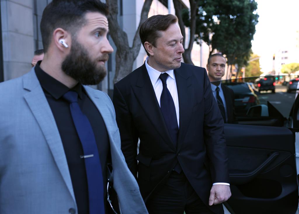 Tesla CEO Elon Musk leaves the Phillip Burton Federal Building on January 24, 2023 in San Francisco, California.