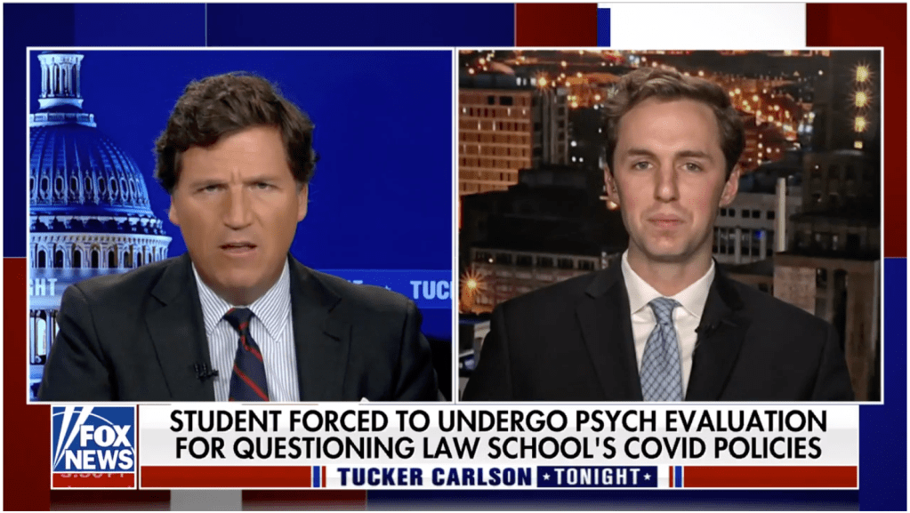 Georgetown University law school graduate William Spruance claimed he was suspended and forced to undergo a psychiatric evaluation for questioning the school's COVID-19 policies in 2021. 