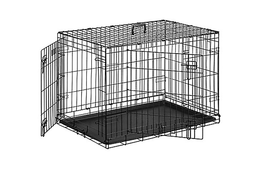 A metal pet crate