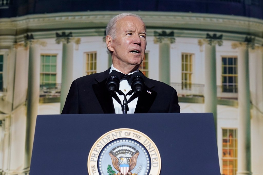 President Joe Biden speaks during the White House Correspondents' Association dinner at the Washington Hilton in Washington, Saturday, April 29, 2023.