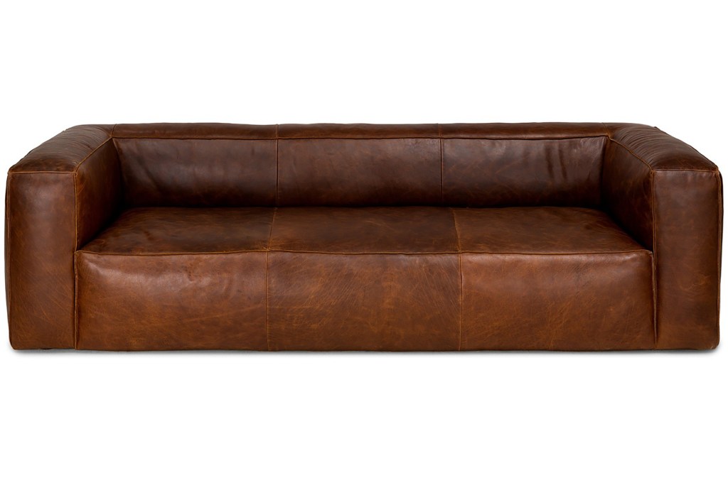 A brown leather sofa.