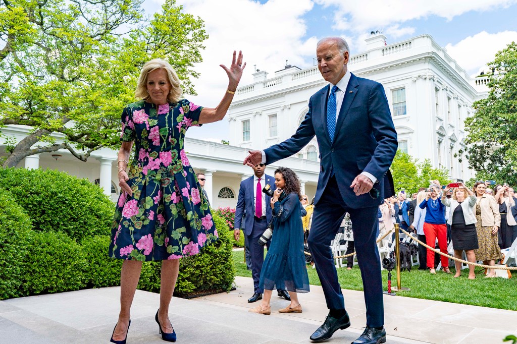 President Joe Biden and first lady Jill Biden leave after attending a ceremony honoring the Council of Chief State School Officers' 2023 Teachers of the Year in the Rose Garden of the White House, Monday, April 24, 2023, in Washington.