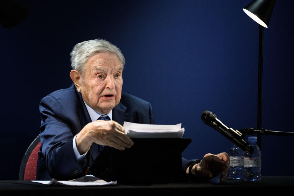 Hungarian-born US investor and philanthropist George Soros addresses the assembly on the sidelines of the World Economic Forum (WEF) annual meeting in Davos on May 24, 2022.