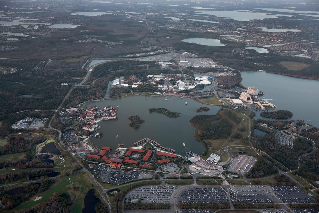 In an aerial view, the Walt Disney World resorts.