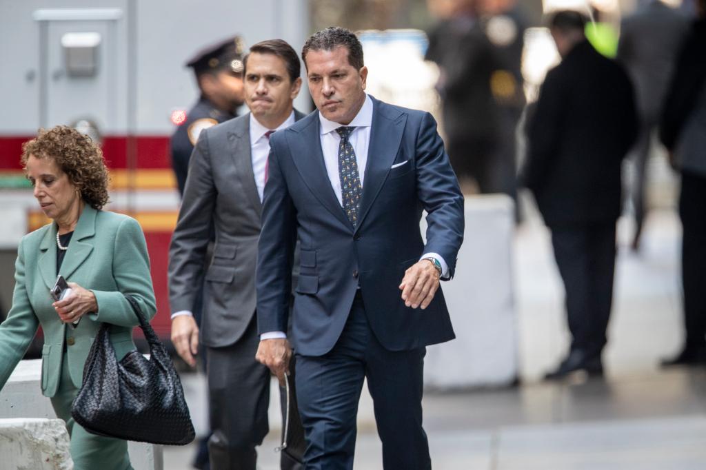 Members of former U.S. President Donald Trump's legal team, including (L-R) Susan Necheles, Todd Blanche and Joe Tacopina depart Trump Tower