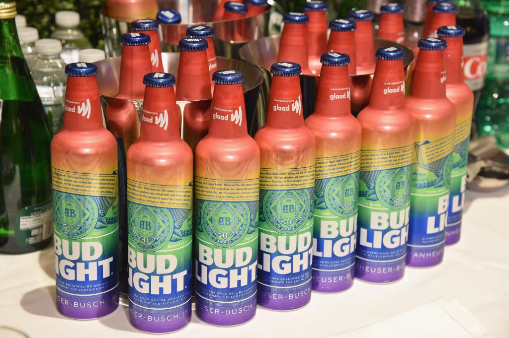 rainbow bottles of Bud Light.