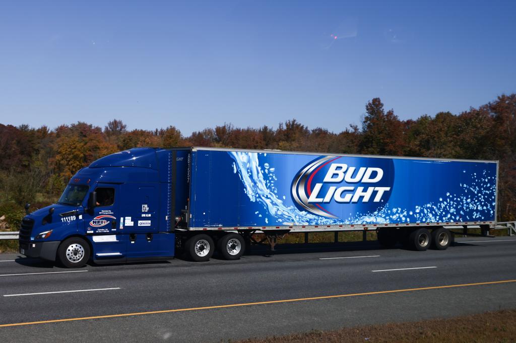 A truck with logo Bud Light semitrailer is seen at Interstate 95 highway in Maryland.