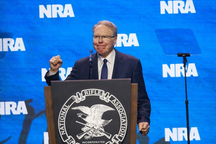 NRA Executive Vice President and CEO Wayne LaPierre speaks to guests at the 2023 NRA-ILA Leadership Forum on April 13, 2023 in Indianapolis, Indiana.