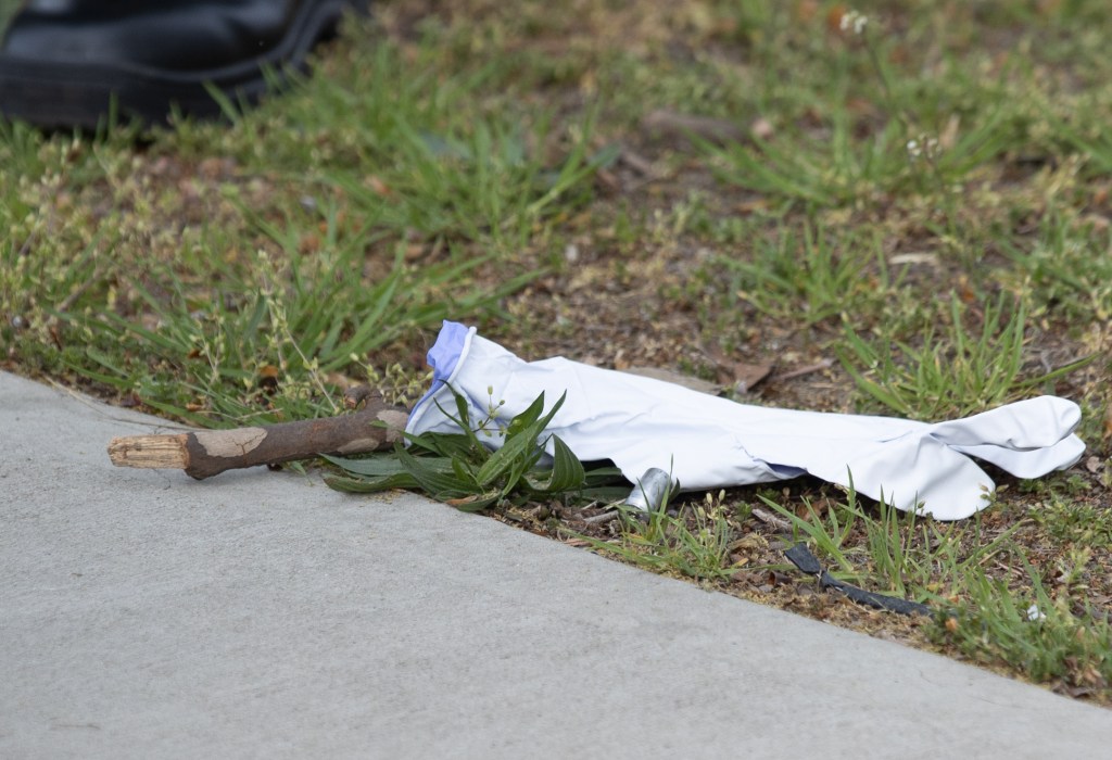 A shell casing is seen on the ground at the scene of a shots fired incident on Flatlands Ave. and Louisiana Ave. in Brooklyn.